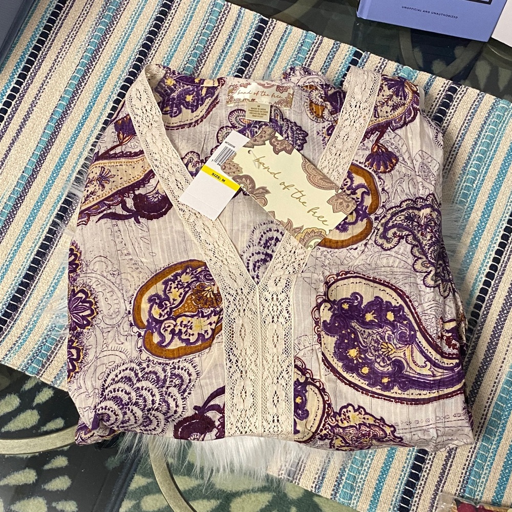 Paisley Lace Trim Crop Top purple & cream - Picture 6 of 8